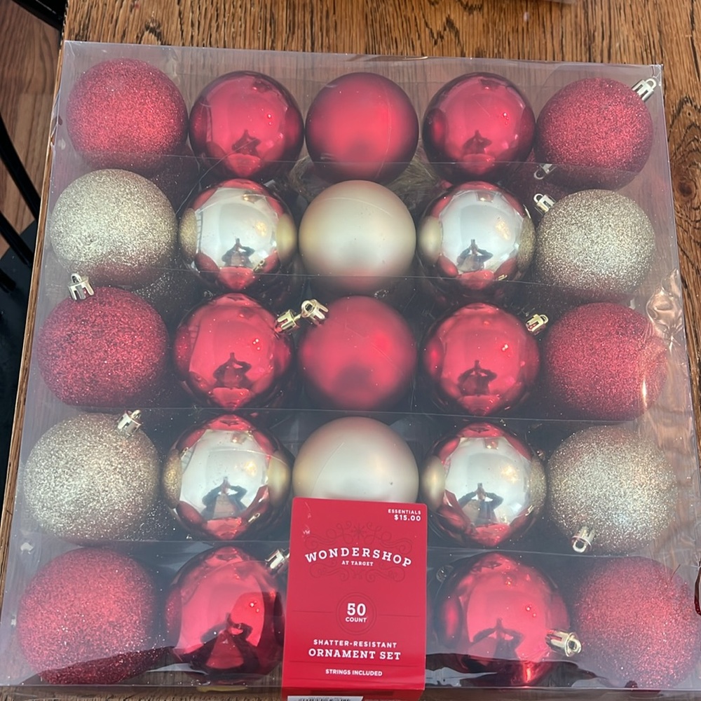 50 RED AND GOLD ORNAMENTS